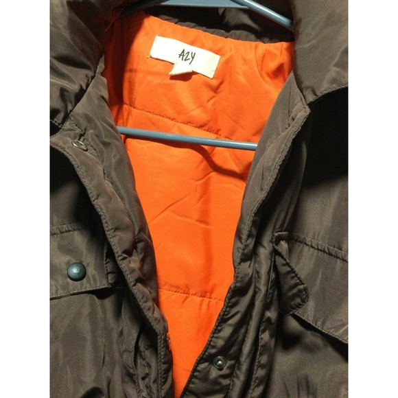A2Y Brown Crop Puffer Jacket Women's Medium Orange Lined Collared‎ Pockets - Picture 3 of 7